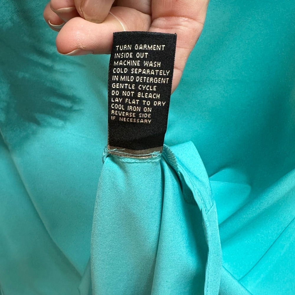 Denise‎ Karaman Teal Green Button Down Shirt Hi-Low Hem Tie Dye Blouse QVC - Picture 6 of 12